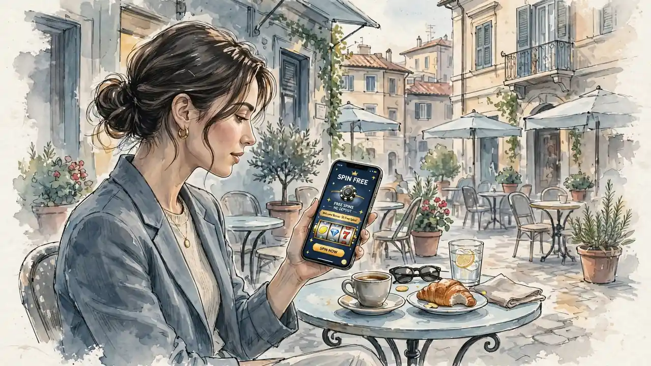 Donna giovane al caffè con smartphone e app casinò