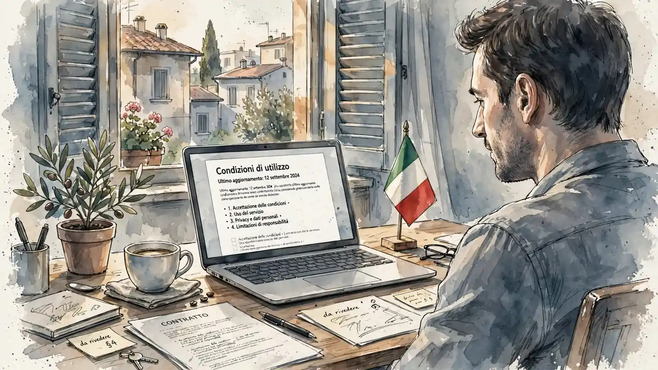 Scrivania italiana con documento legale e luce pomeridiana