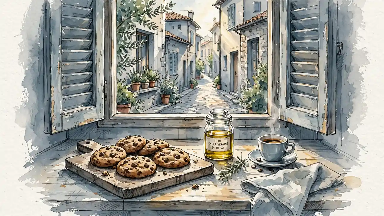 Cucina italiana con biscotti al cioccolato e caffè
